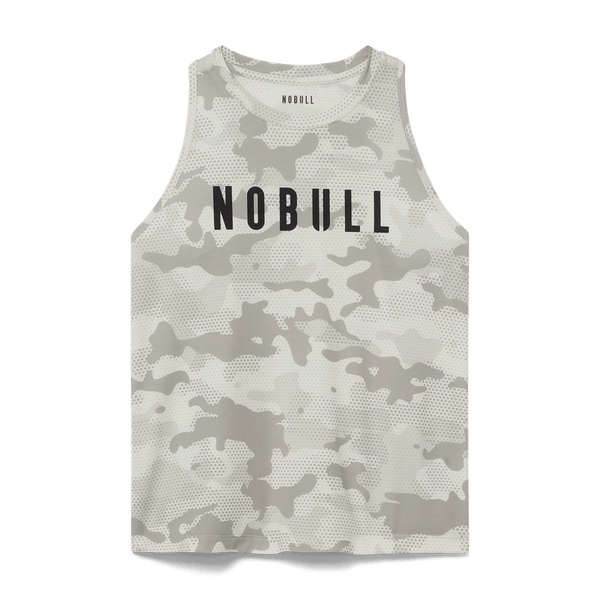 Light Grey Camo Women's High-Neck Tank Silhouette Angle.