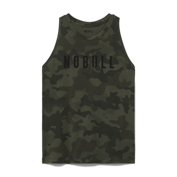 Dark Army Camo Women's High-Neck Tank Silhouette Angle.
