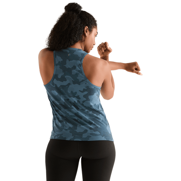 Coastal Blue Camo Women's High-Neck Tank Back Angle.