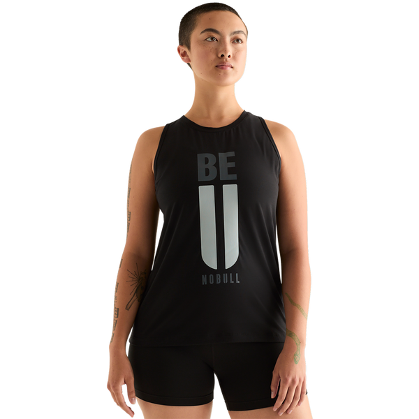 Black Women's Be U High-Neck Tank Front Angle.