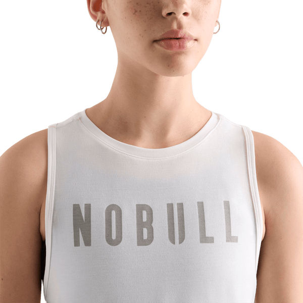 Women's White NOBULL Muscle Tank Front Detail Angle