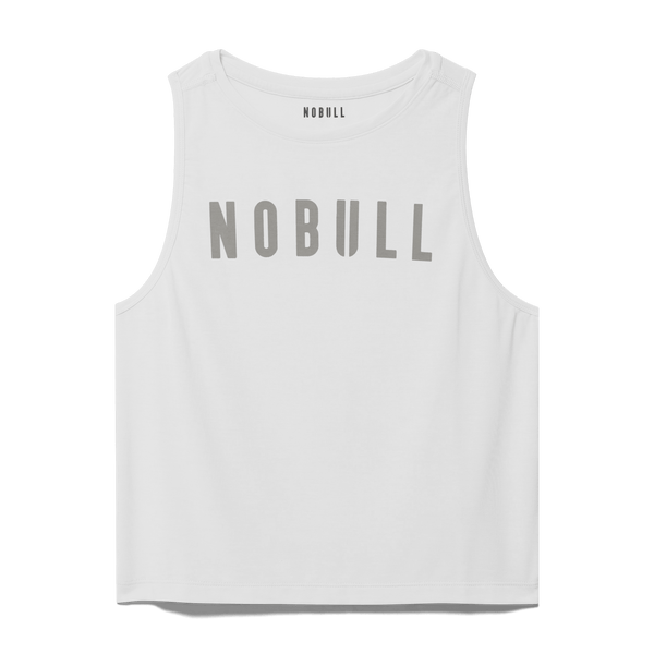 White Women's NOBULL Muscle Tank Silhouette Angle.