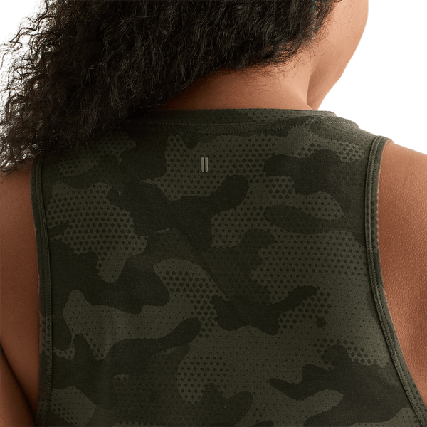Dark Army Camo Women's Muscle Tank Back Detail Angle.