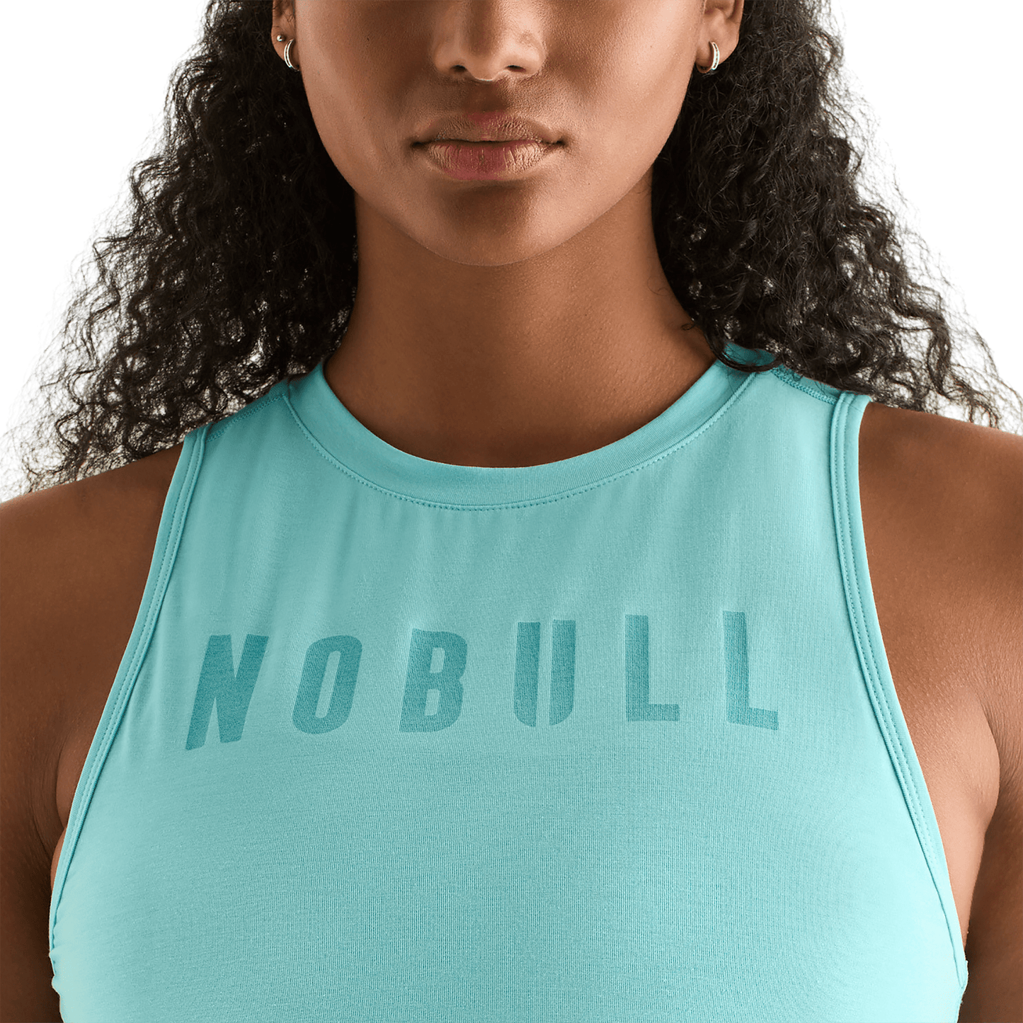 Aqua Heather Women's Muscle Tank Front Detail Angle.