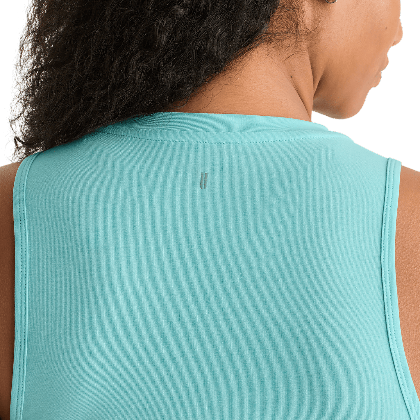 Aqua Heather Women's Muscle Tank Back Detail Angle.