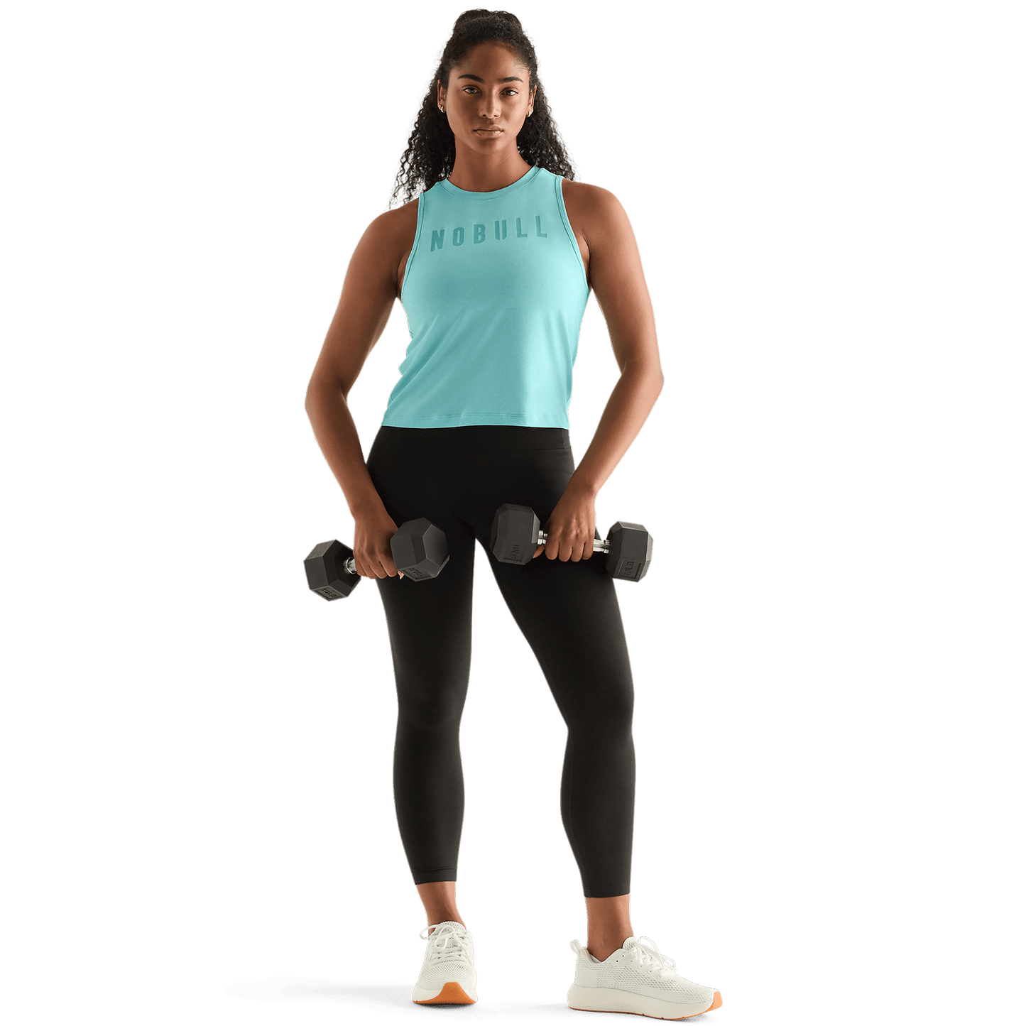 Aqua Heather Women's Muscle Tank Action Shot.