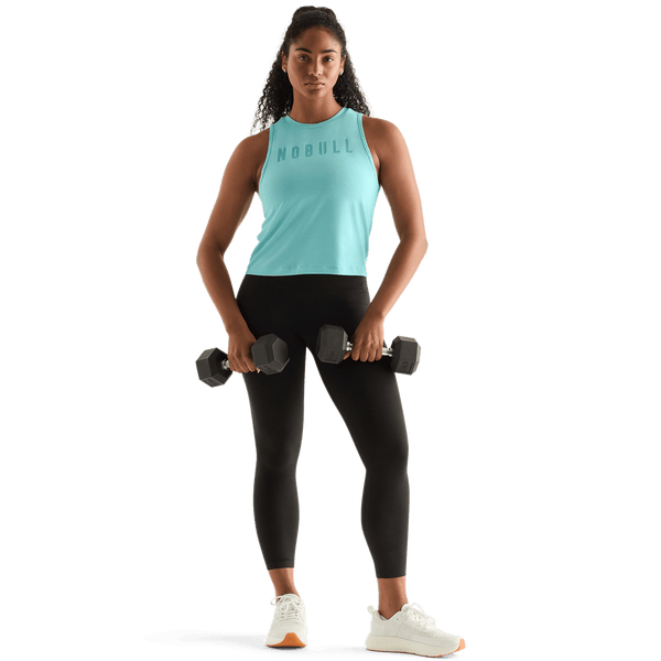Aqua Heather Women's Muscle Tank Action Shot.