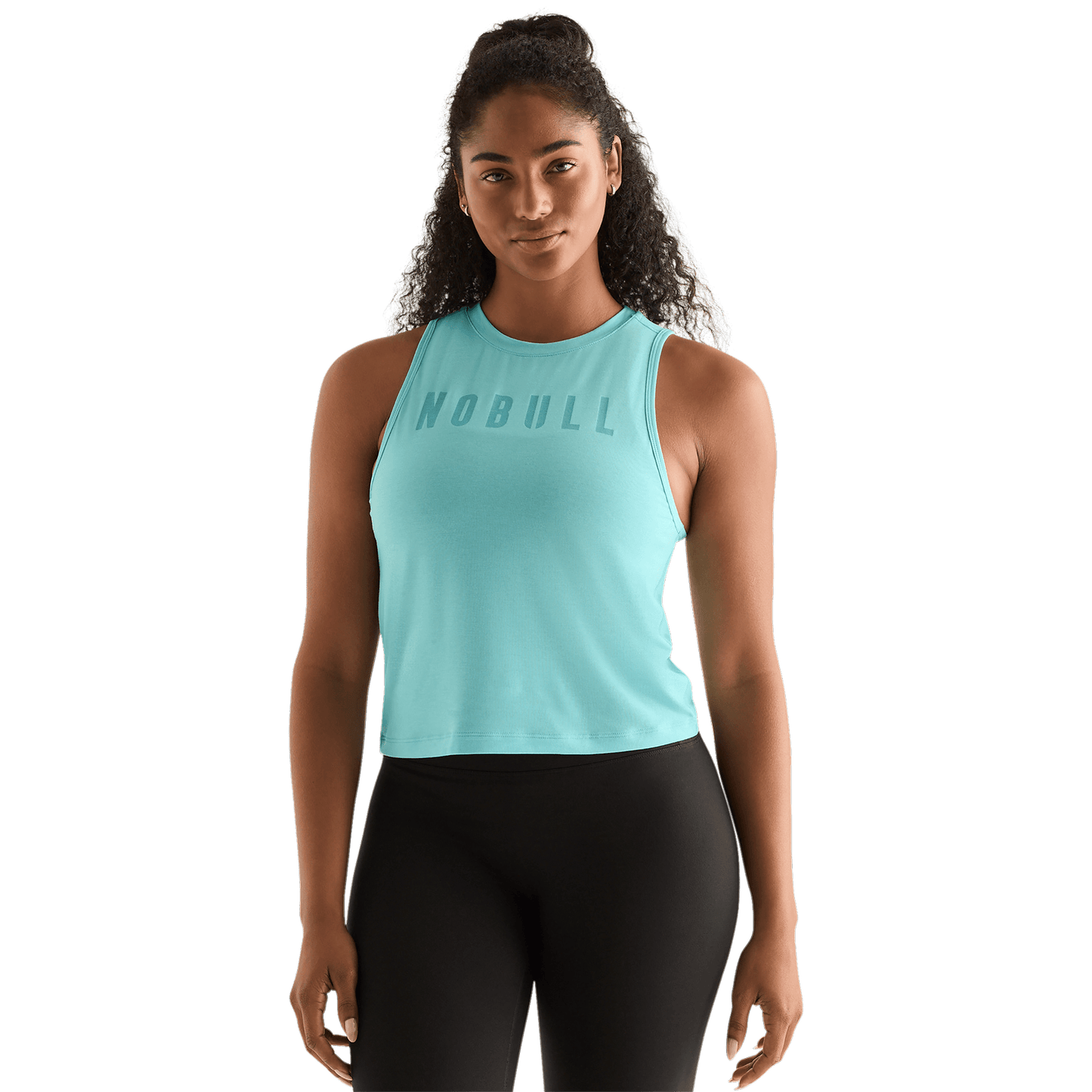 Aqua Heather Women's Muscle Tank Front Angle.