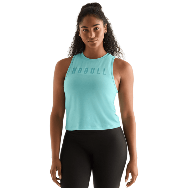 Aqua Heather Women's Muscle Tank Front Angle.