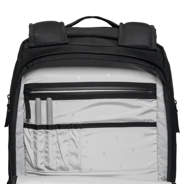 Black Waxed Canvas Backpack Interior Pocket Angle