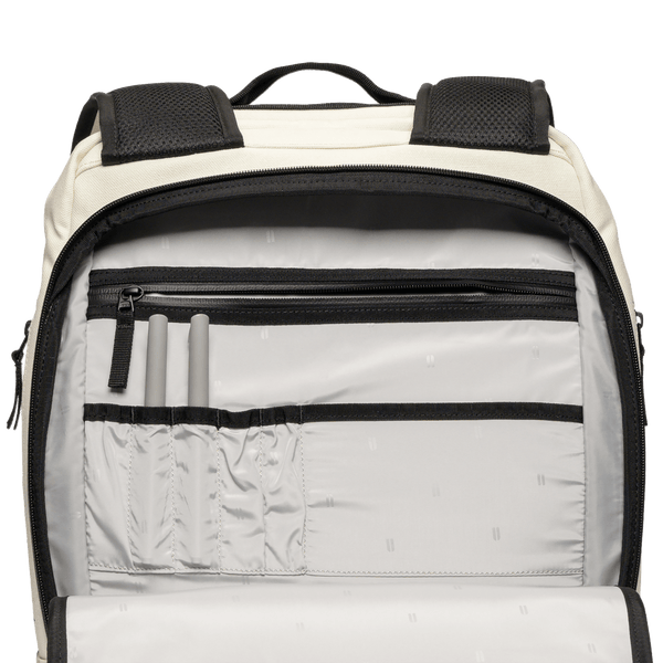 Ivory Waxed Canvas Backpack Interior Pocket Close Up Angle