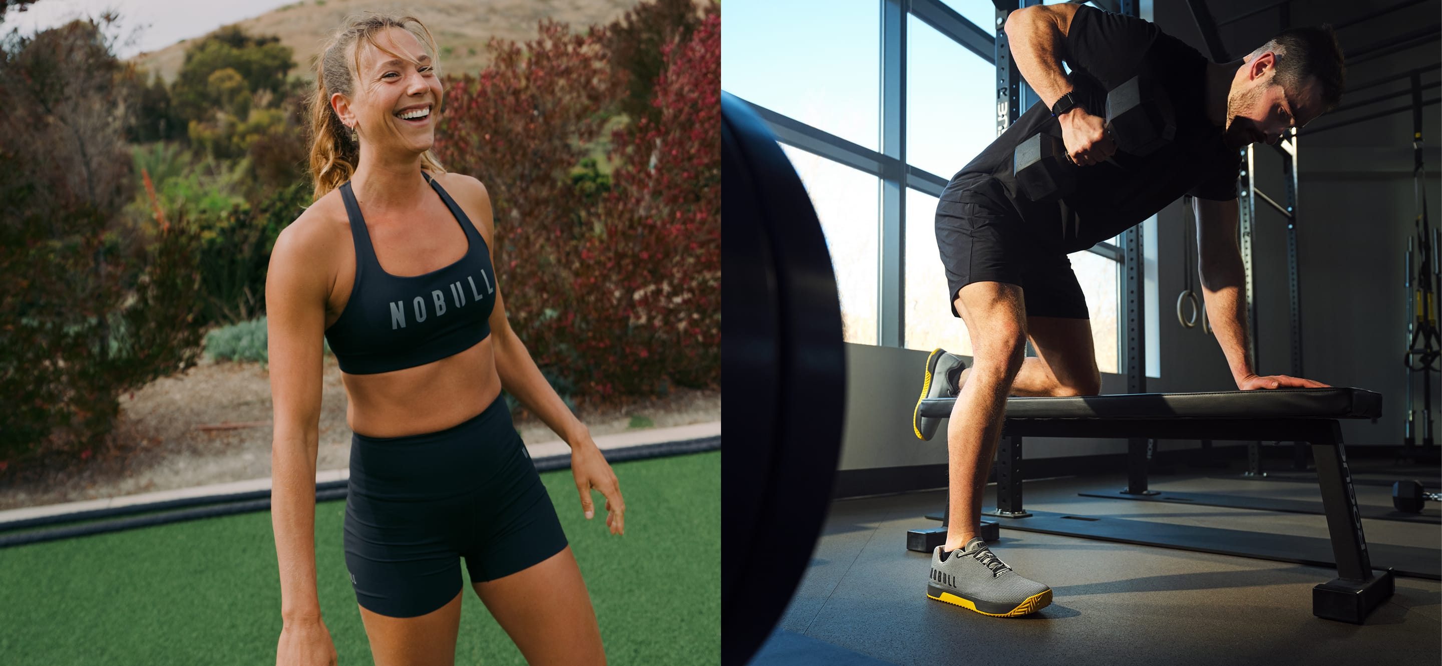 promo - 30% off training essentials. man and woman working out