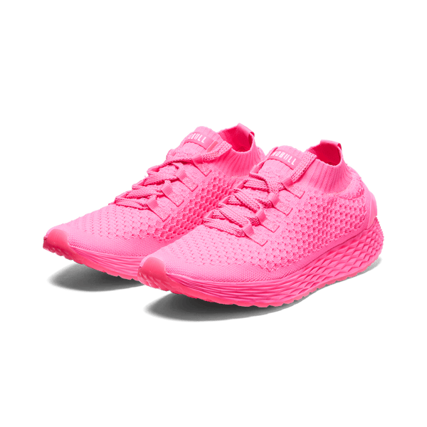 Men's Neon Pink Allday Knit Shoes Front Side Angle