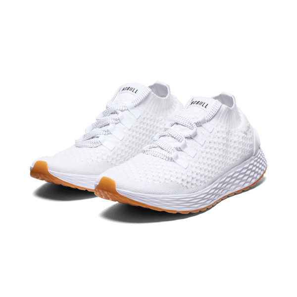 Women's White Allday Knit Shoes Front Side Angle