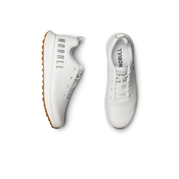 Women's White Leather Golf Shoes Above Angle