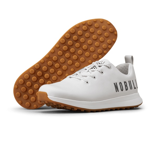 Women's White Leather Golf Shoes Angled