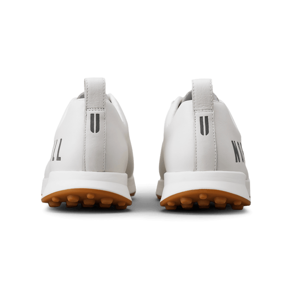 Women's White Leather Golf Shoes Back Angle