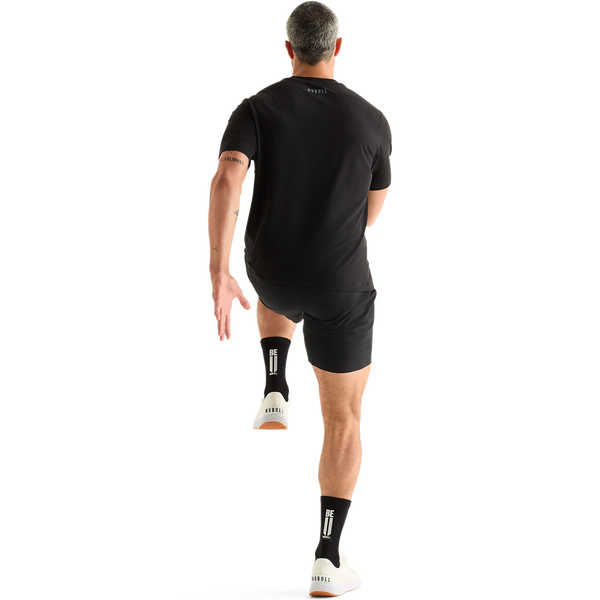 Men's Full Body Black Be U Crew Sock Back Angle.