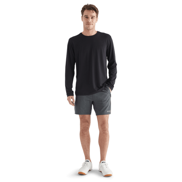 Men's Charcoal Heather Lightweight Knit Short 7" Front Full Body Angle