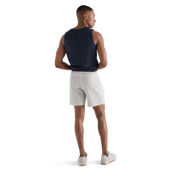 Men's White Heather Lightweight Knit Short 7" Back Full Body Angle