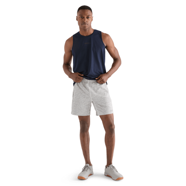 Men's White Heather Lightweight Knit Short 7" Front Full Body Angle