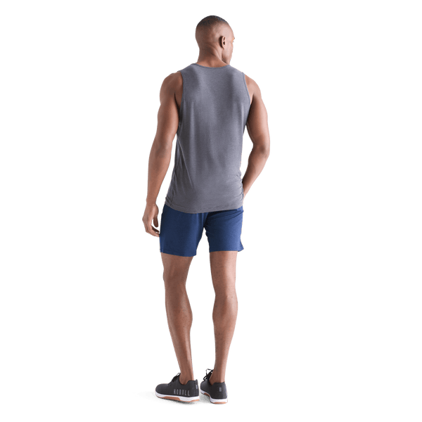 Men's Navy Heather Lightweight Knit Short 9" Back Full Body Angle