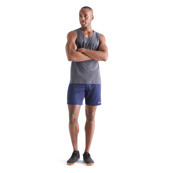Men's Navy Heather Lightweight Knit Short 9" Front Full Body Angle