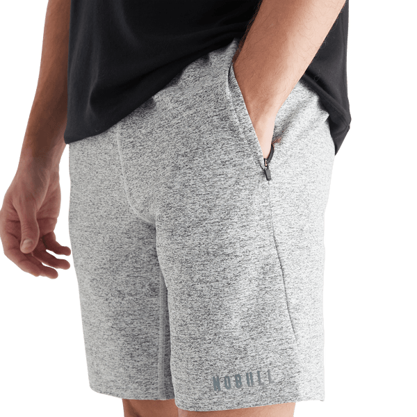 Men's White Heather Lightweight Knit Short 9" Pocket Angle