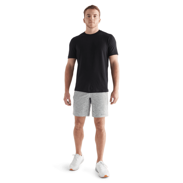 Men's White Heather Lightweight Knit Short 9" Front Full Body Angle