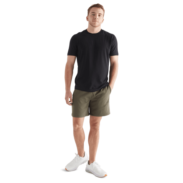 Men's Army Green Textured Knit Short 7" Front Full Body Angle