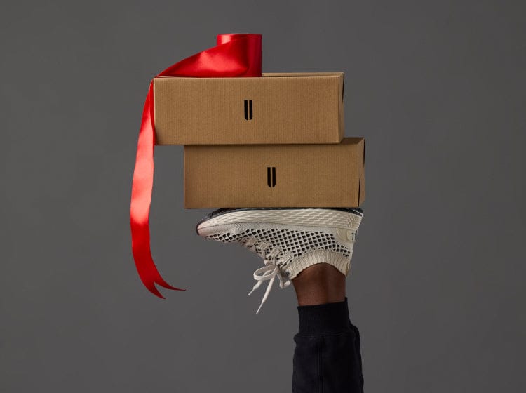 NOBULL Allday Knit Shoe Holding NOBULL Shoe Boxes for Gift Card Promo.