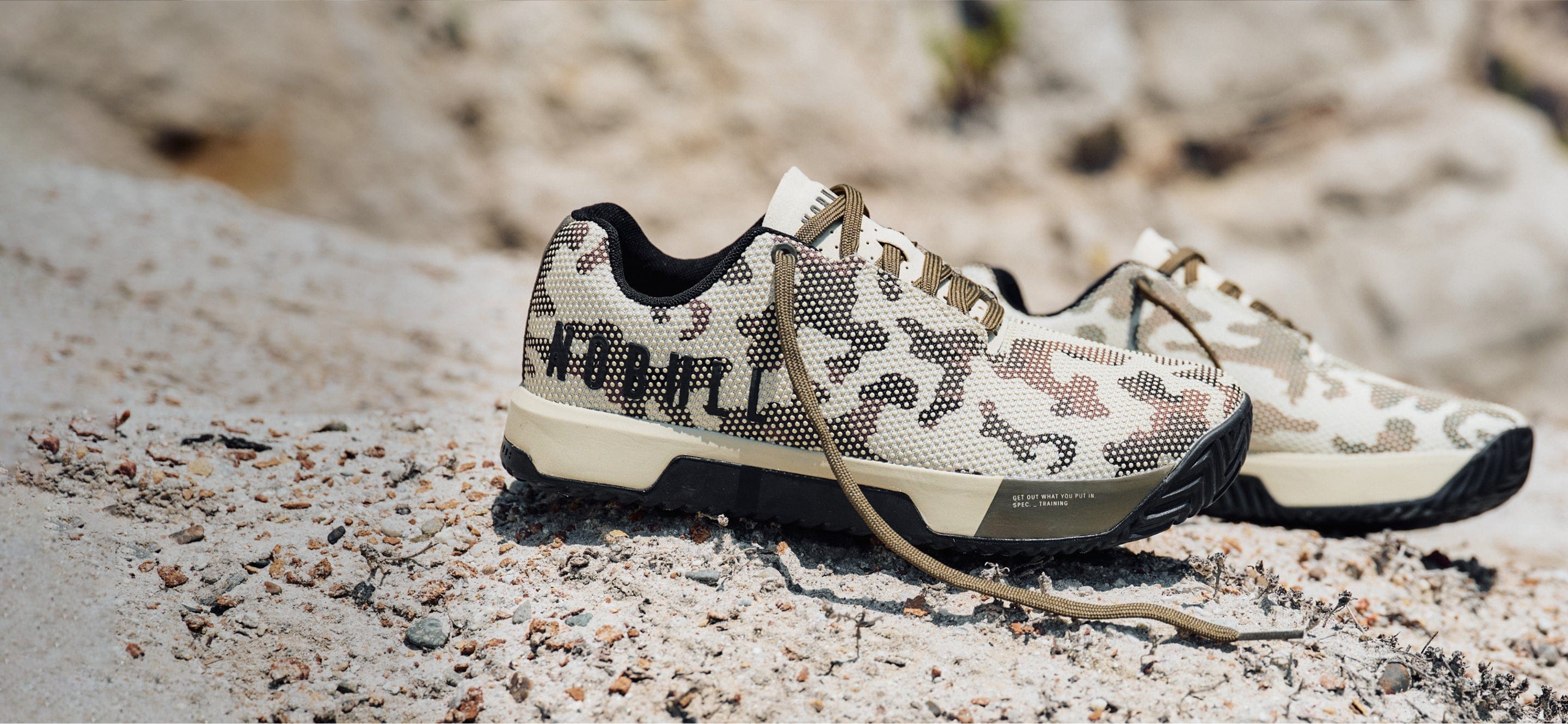 Camo Outwork Edge Shoes in the desert.