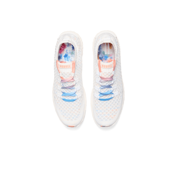 Men's White Peach Allday Knit Shoes Above Angle.