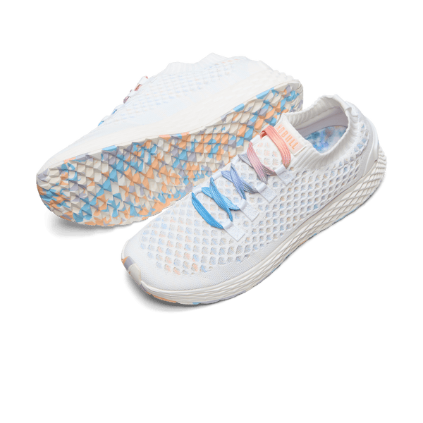 Men's White Peach Allday Knit Shoe Angled.