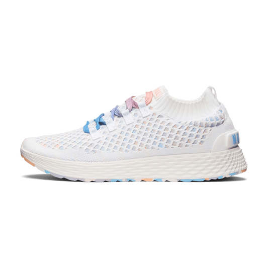 Women's White Peach Allday Knit Shoe Side Angle.