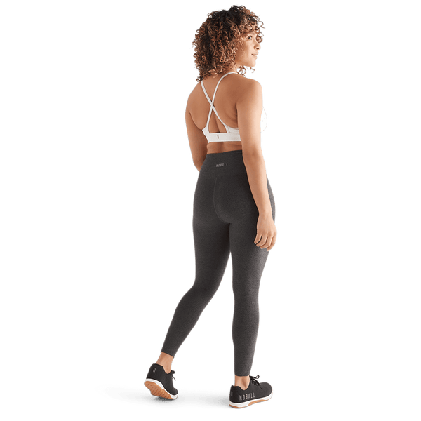 Women's Charcoal Heather Matte High-Rise Matte Tight 25" Back Full Body Angle