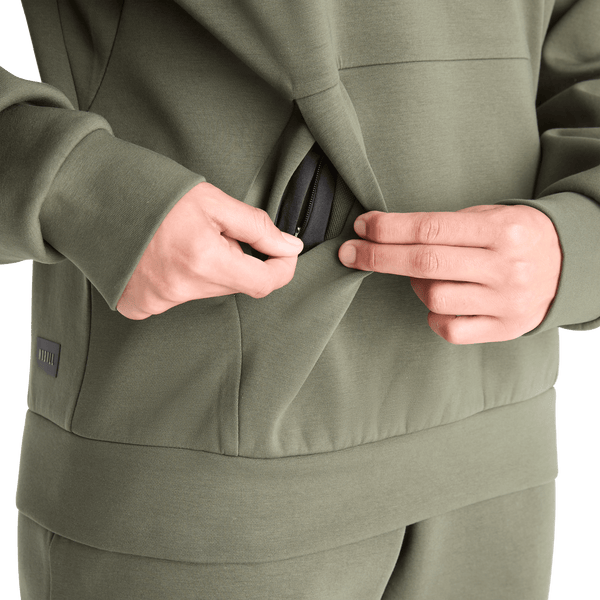 Women's Dark Army Allday Elements 1/4 Zip Front Pocket Zipper Angle