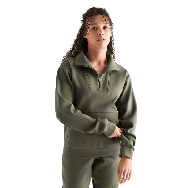 Women's Dark Army Allday Elements 1/4 Zip Front Angle