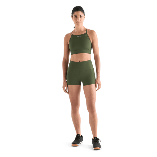 Women's Dark Army High-Rise Matte Short 2" Front Full Body Angle