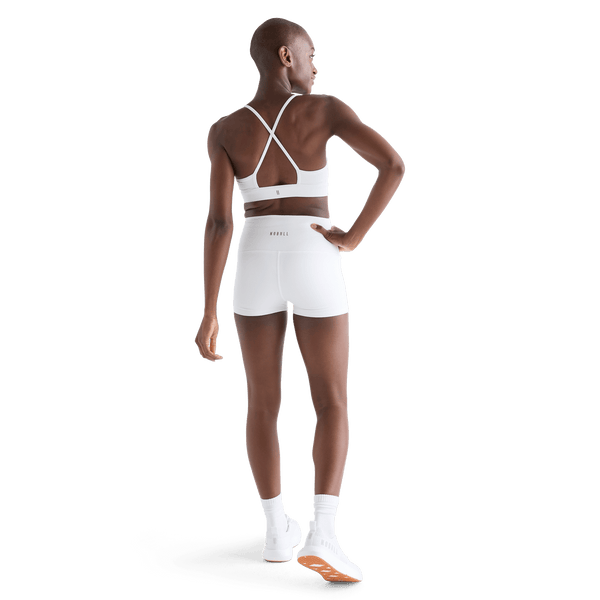 Women's White High-Rise Matte Short 4" Back Full Body Angle