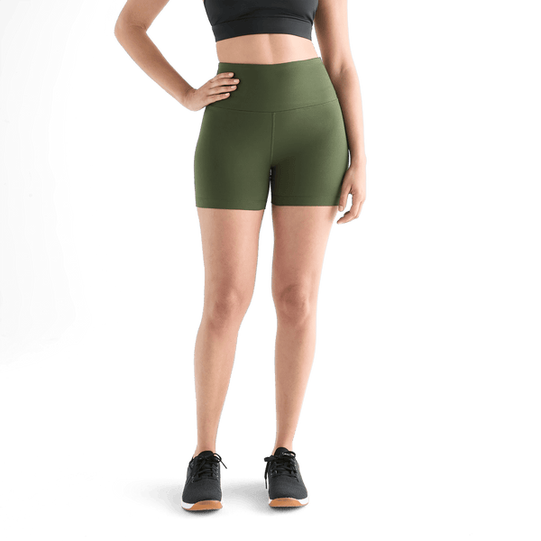Women's Dark Army High-Rise Matte Short 4" Front Angle