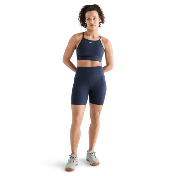 Women's Night Navy High-Rise Matte Short 6" Front Side Angle