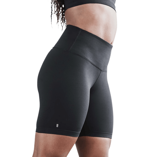Women's Black Matte High-Rise Matte Short 6" Front Side Angle