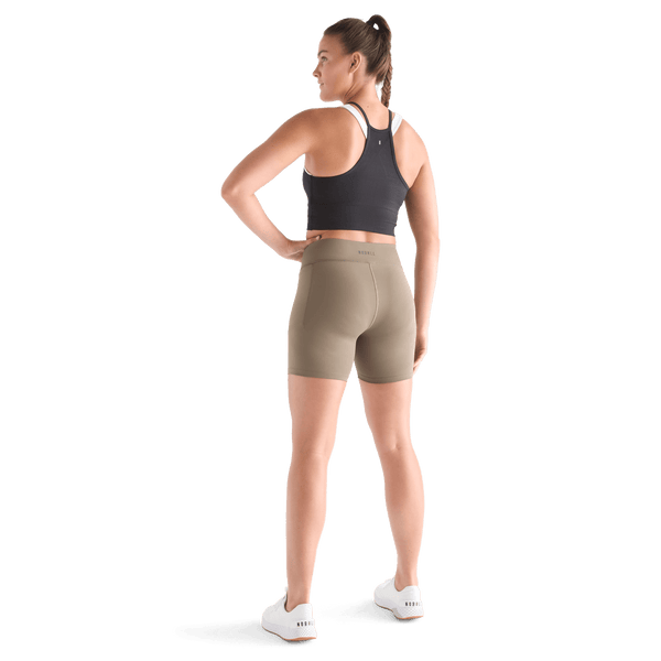 Women's Black Ribed Halter Crop Tank Back Full Body Angle