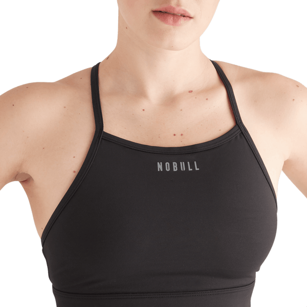 Black Matte Matte High-Neck Sports Bra Collar Angle