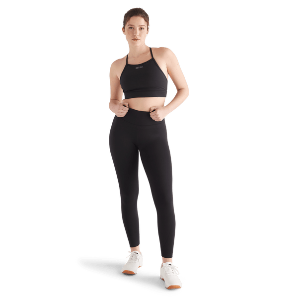 Black Matte Matte High-Neck Sports Bra Front Full Body Angle