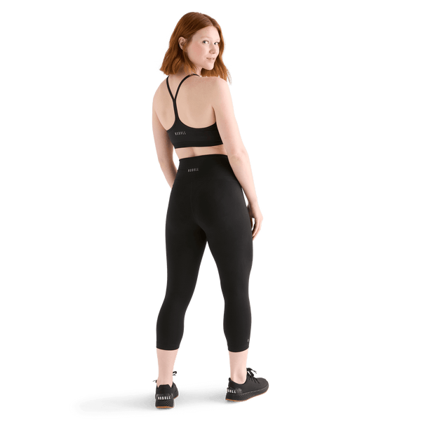 Women's Black High-Rise Matte Tight 21" Back Full Body Angle