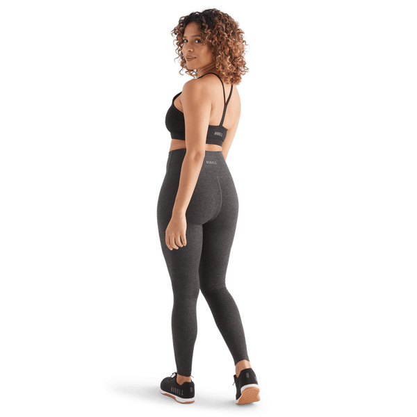 Women's Charcoal Heather Matte High-Rise Matte Tight 28" Back Full Body Angle