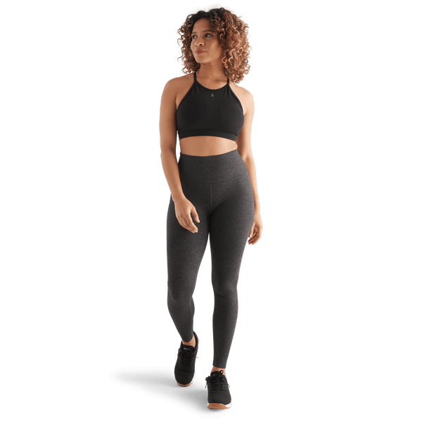 Women's Charcoal Heather Matte High-Rise Matte Tight 28" Front Full Body Angle