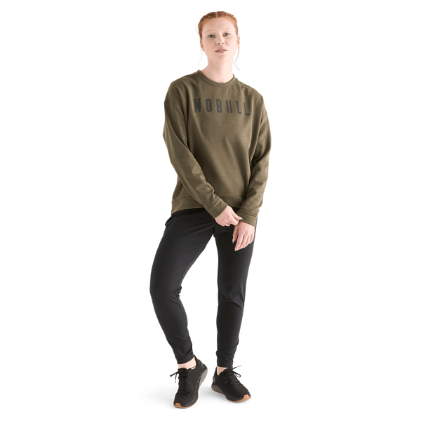 Women's Army Green NOBULL Crew Sweatshirt Front Full Body Angle